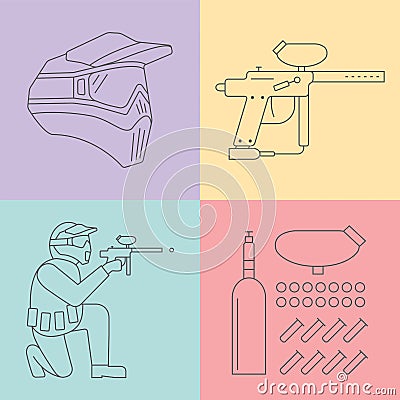 Paintball line icons set. Vector. Vector Illustration