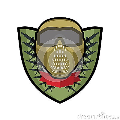 Paintball logo. Military emblem. Army sign. Helmet and weapons. Vector Illustration