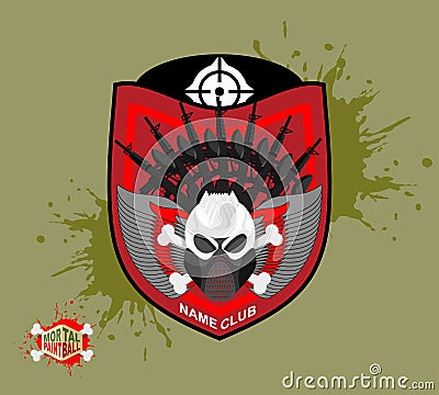 Paintball logo. skul protection mask. Heraldic Shield with wings Vector Illustration