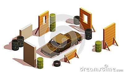 Paintball Playground Isometric Composition Vector Illustration
