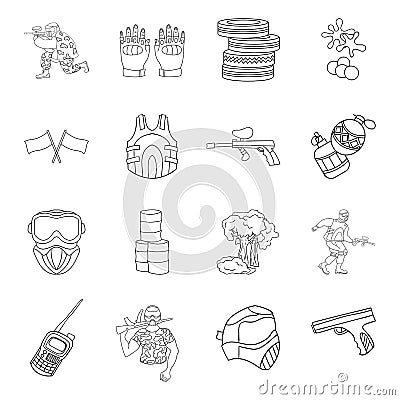 Paintball set icons in outline style. Big collection of paintball vector symbol stock illustration Vector Illustration