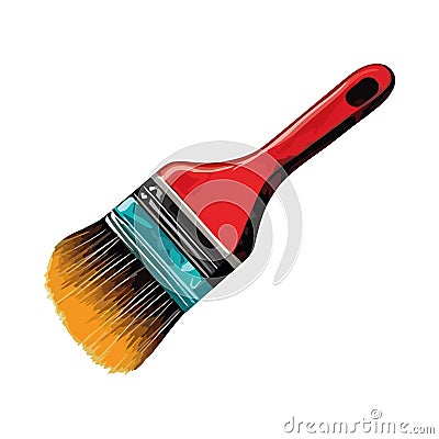 Paintbrush handle with metal chrome and yellow Vector Illustration