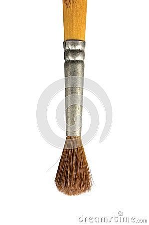 Paintbrush, isolated old used squirrel paint brush natural hair bristle macro closeup, vertical Stock Photo