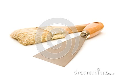 Paintbrush and putty knife Stock Photo