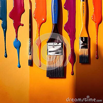 Paintbrush with vibrant splashing colors, showing artistic creativity and brilliance Stock Photo