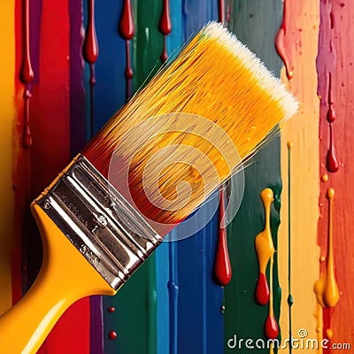 Paintbrush with vibrant splashing colors, showing artistic creativity and brilliance Stock Photo