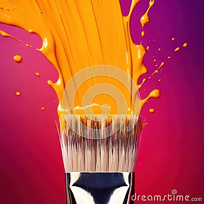 Paintbrush with vibrant splashing colors, showing artistic creativity and brilliance Stock Photo