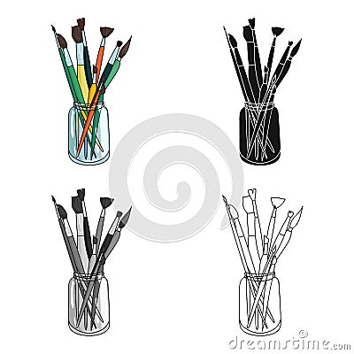 Paintbrushes for painting in the jar icon in cartoon style isolated on white background. Artist and drawing symbol stock Vector Illustration