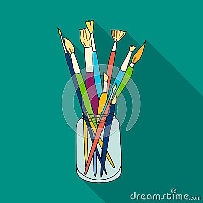 Paintbrushes for painting in the jar icon in flat style isolated on white background. Artist and drawing symbol stock Vector Illustration