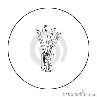 Paintbrushes for painting in the jar icon in outline style isolated on white background. Artist and drawing symbol stock Vector Illustration