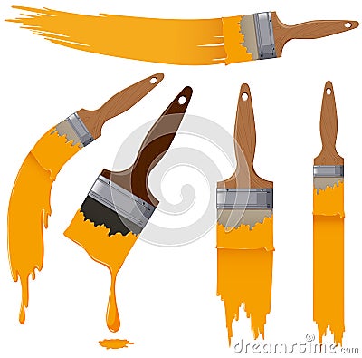 Paintbrushes with yellow paint Vector Illustration