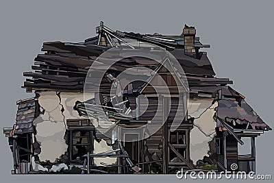 Painted ancient dilapidated two story wooden house Vector Illustration