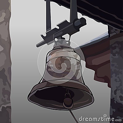 Painted the bell attached to the roof of the building Vector Illustration