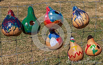 Painted Birdhouse Gourds Stock Photo