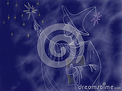 Painted charmer student on night sky background drawn by acrylic paint Stock Photo