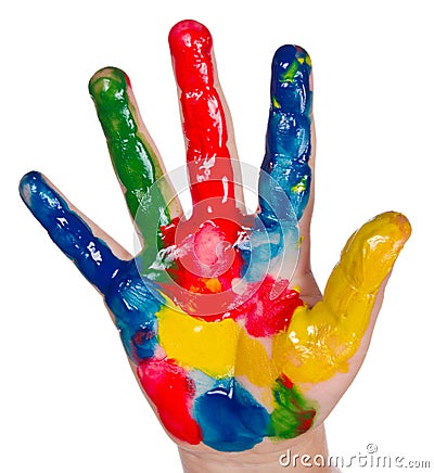 Painted child hand Stock Photo