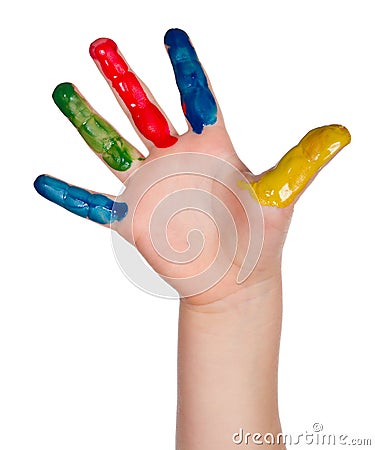 Painted child hand Stock Photo