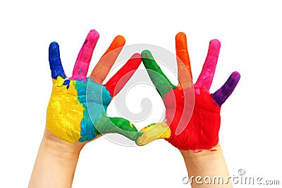 Painted child hands Stock Photo