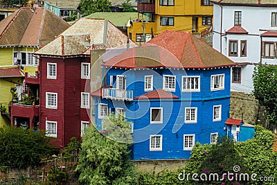 Painted colorful houses in city Valparaiso, Chile Editorial Stock Photo
