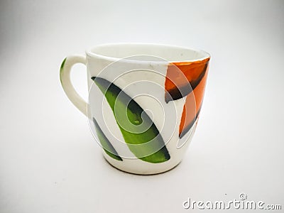 Painted cup of tea close up shot in a white background Stock Photo