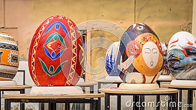 Painted Easter eggs. Colorful festive street installation Editorial Stock Photo