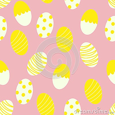 Painted Easter Eggs with Stripes and Dots Seamless Pattern Print Background Vector Illustration