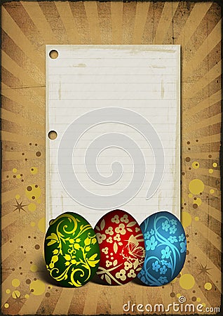 Painted easter eggs on vintage background Stock Photo