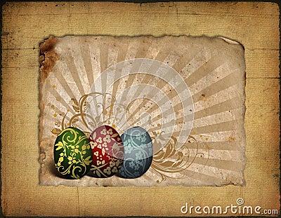 Painted easter eggs on vintage background image Stock Photo