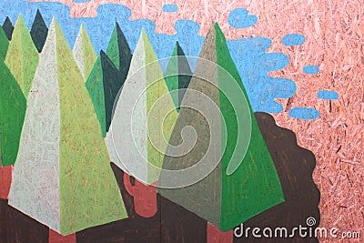Painted firs on fiberboard panel Stock Photo