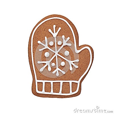 Painted gingerbread cookie in the shape of a mitten Stock Photo