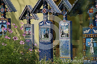 Merry Cemetery - Cimitrul Vesel - in Spanta Romania Maramures County Editorial Stock Photo
