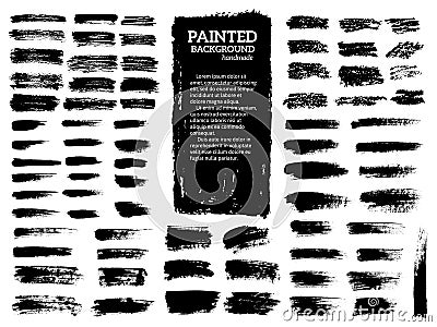 Painted grunge stripes set. Black labels, background, paint texture. Brush strokes vector. Handmade design elements Vector Illustration