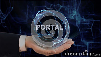 Painted hand shows concept hologram Portal on his hand Stock Photo