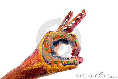 Painted hands. Creative, funny and artistic means happy! Isolate Stock Photo