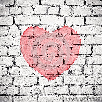 Painted heart on brick wall Stock Photo
