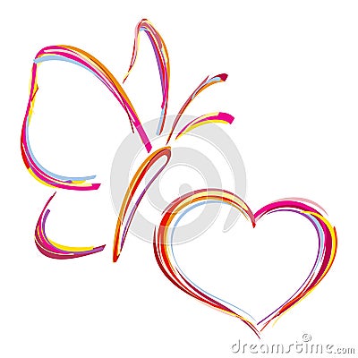 Painted heart and butterfly Vector Illustration