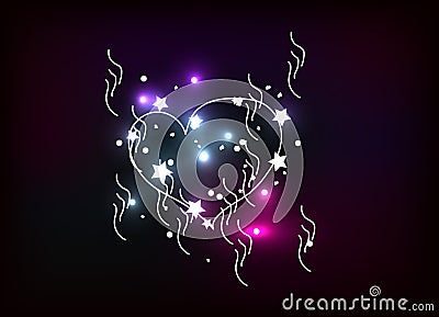 Painted heart decorated with stars hearts and patterns with glow effect. Vector Illustration