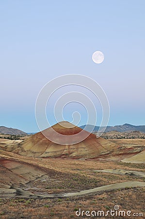 Painted Hills at moonset Stock Photo