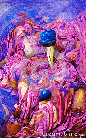 Painted ice cream with blueberries and blackberries Stock Photo