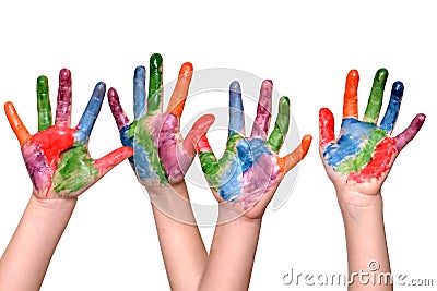 Painted Kids Hands Stock Photo