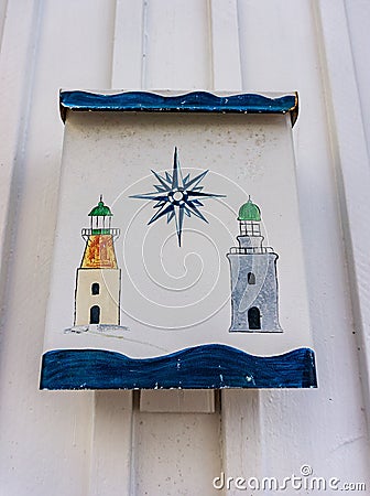 Painted mailbox with marine and coastal motives Editorial Stock Photo