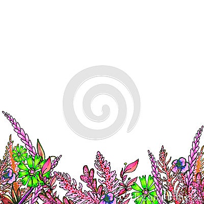 Painted markers composition of flowers in delicate colors. Frame, border, background. Greeting card. Valentine`s Day, Mother`s D Stock Photo