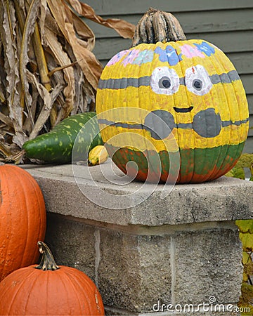 Painted Minion Pumpkin Stock Photo