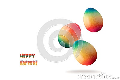 Painted natural easter chicken eggs flying isolated on white background Stock Photo