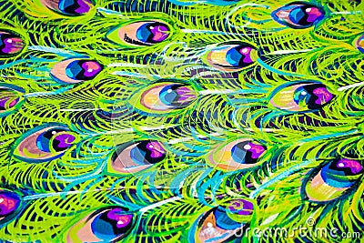 Painted Peacock Feather Background - Abstract Stock Photo