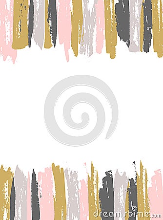 Painted Pink and Gold Striped Background. Vector template. Vector Illustration