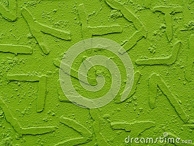 Painted plaster wall background with geometric shapes extruding , neon green. Stock Photo