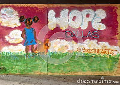 Painted plywood mural symbolizing hope in Deep Ellum, Dallas, during the George Floyd protests. Editorial Stock Photo