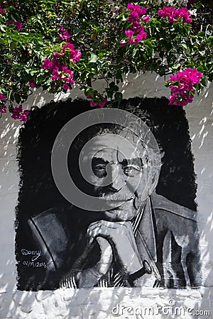 Painted portrait of Marquez in Colombia Editorial Stock Photo