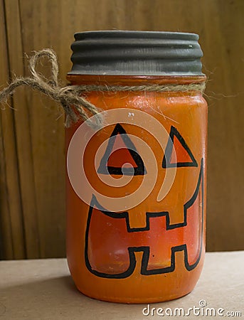 Painted Pumpkin Jar - Vintage Craft Stock Photo